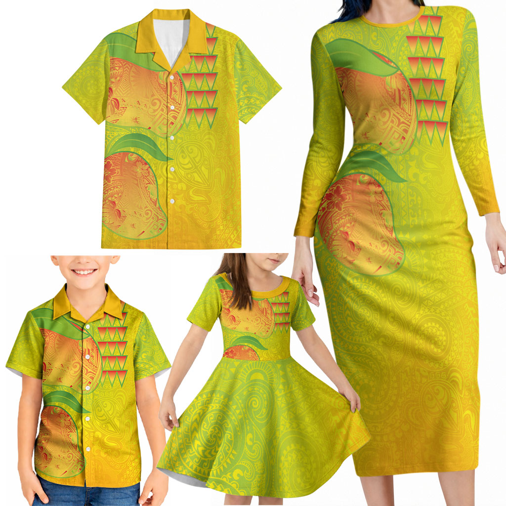 Hawaiian Mango Family Matching Long Sleeve Bodycon Dress and Hawaiian Shirt Polynesian Art Pattern and Kakau Tattoo LT03 - Polynesian Pride