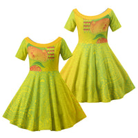 Hawaiian Mango Family Matching Off The Shoulder Long Sleeve Dress and Hawaiian Shirt Polynesian Art Pattern and Kakau Tattoo LT03 Daughter's Dress Yellow - Polynesian Pride