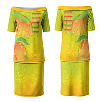 Hawaiian Mango Family Matching Puletasi and Hawaiian Shirt Polynesian Art Pattern and Kakau Tattoo LT03 Mom's Dress Yellow - Polynesian Pride