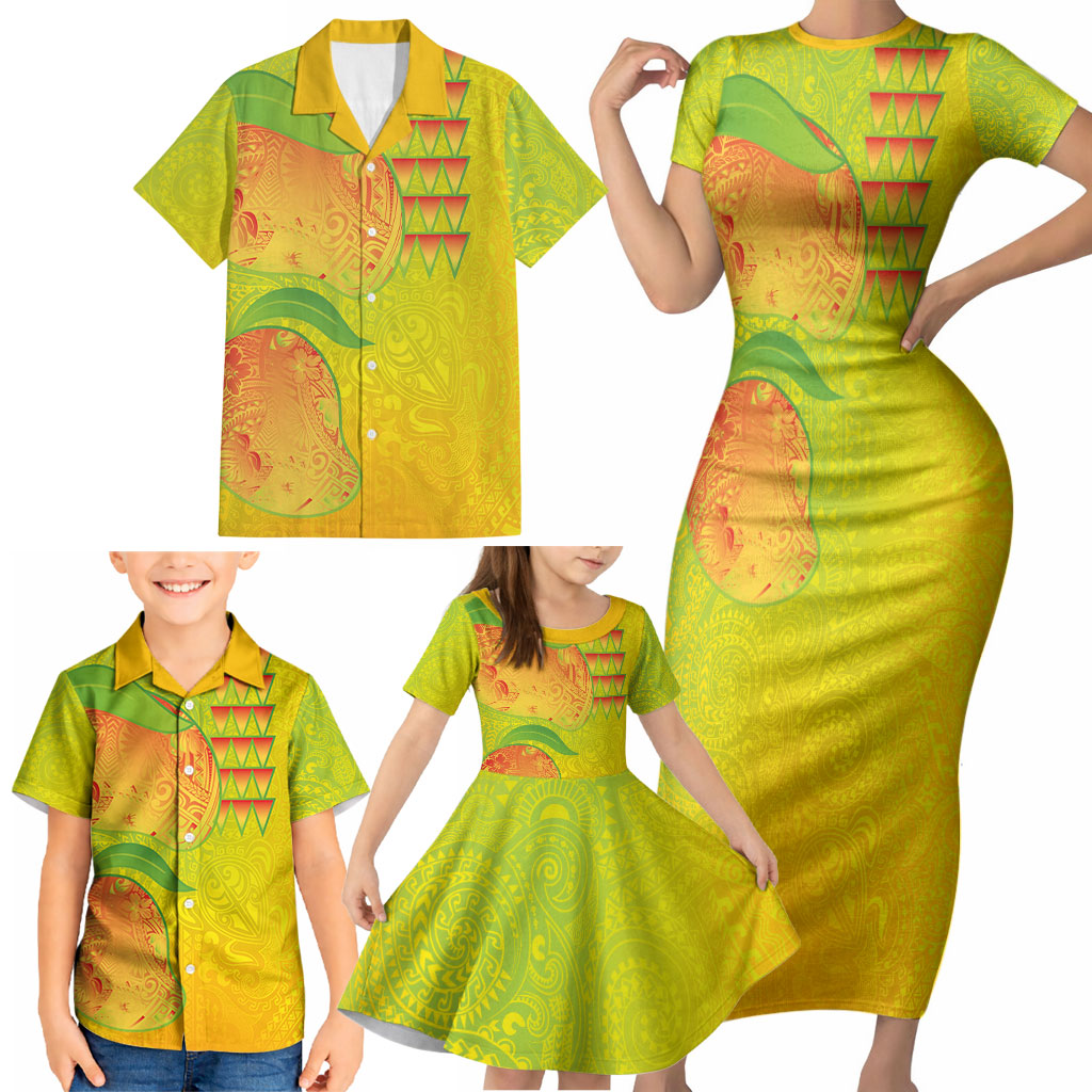 Hawaiian Mango Family Matching Short Sleeve Bodycon Dress and Hawaiian Shirt Polynesian Art Pattern and Kakau Tattoo LT03 - Polynesian Pride