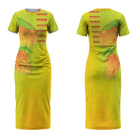 Hawaiian Mango Family Matching Short Sleeve Bodycon Dress and Hawaiian Shirt Polynesian Art Pattern and Kakau Tattoo LT03 Mom's Dress Yellow - Polynesian Pride