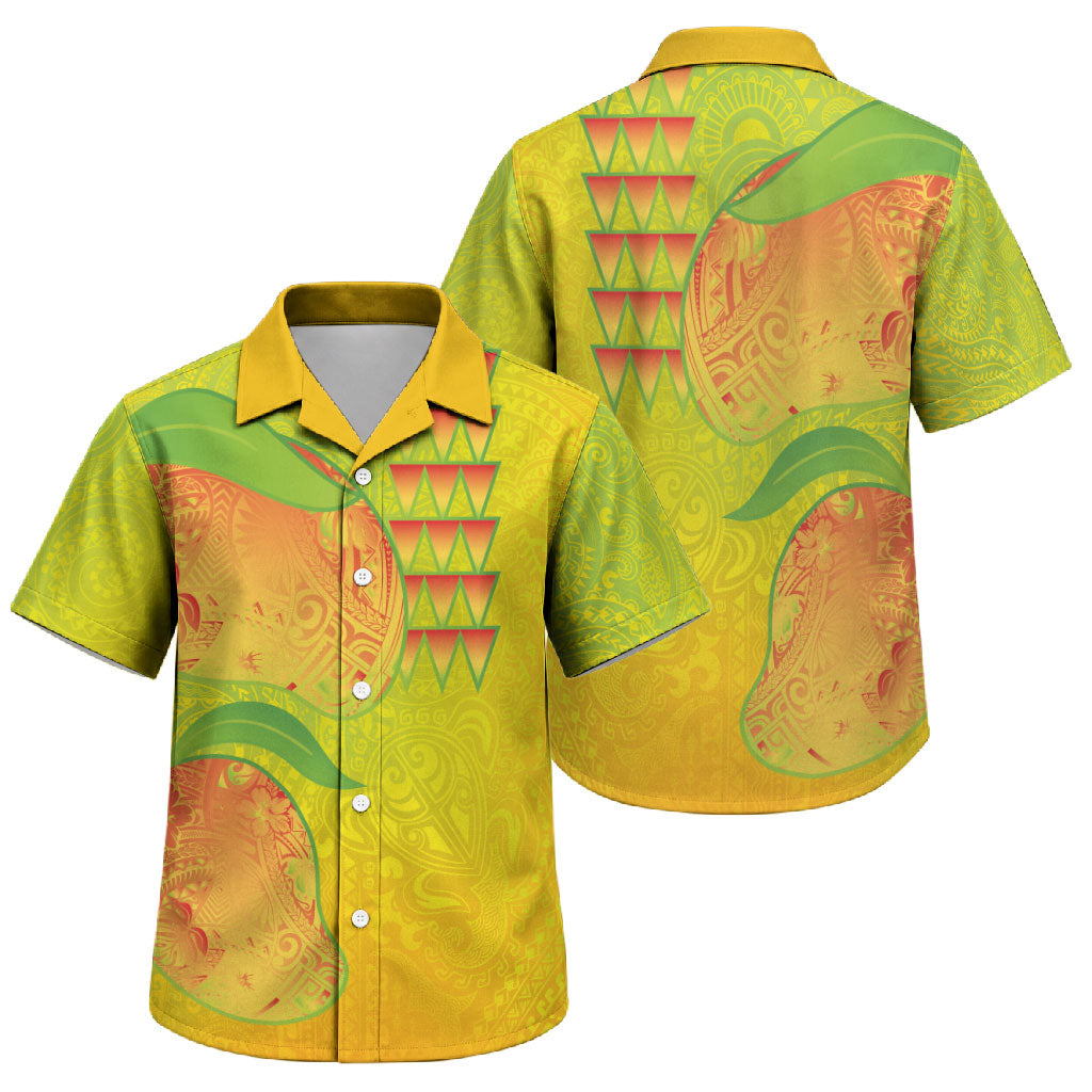 Hawaiian Mango Family Matching Short Sleeve Bodycon Dress and Hawaiian Shirt Polynesian Art Pattern and Kakau Tattoo LT03 Son's Shirt Yellow - Polynesian Pride