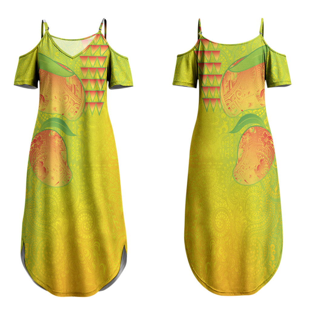 Hawaiian Mango Family Matching Summer Maxi Dress and Hawaiian Shirt Polynesian Art Pattern and Kakau Tattoo LT03 Mom's Dress Yellow - Polynesian Pride