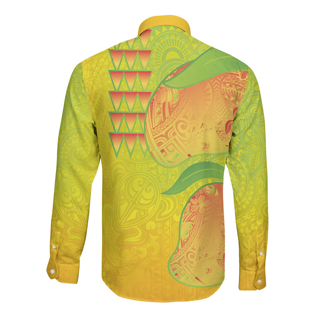 Hawaiian Mango Long Sleeve Button Shirt Polynesian Art Pattern and Kakau Tattoo LT03 - Polynesian Pride