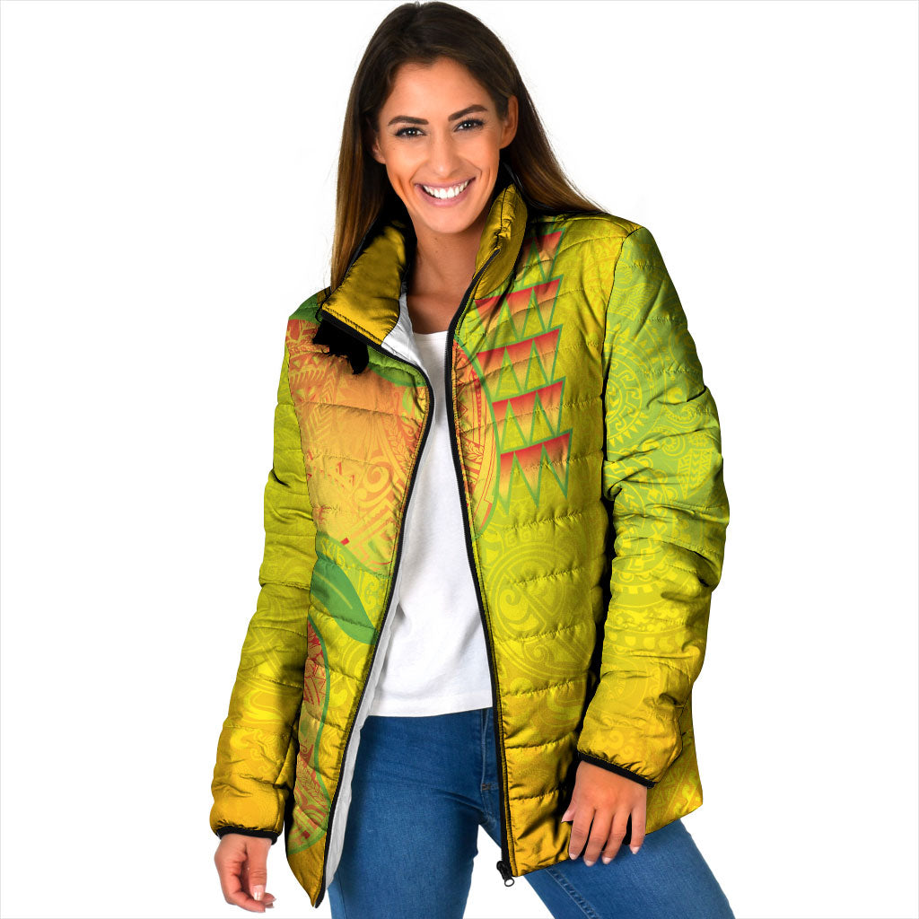 Hawaiian Mango Padded Jacket Polynesian Art Pattern and Kakau Tattoo LT03 Women Yellow - Polynesian Pride