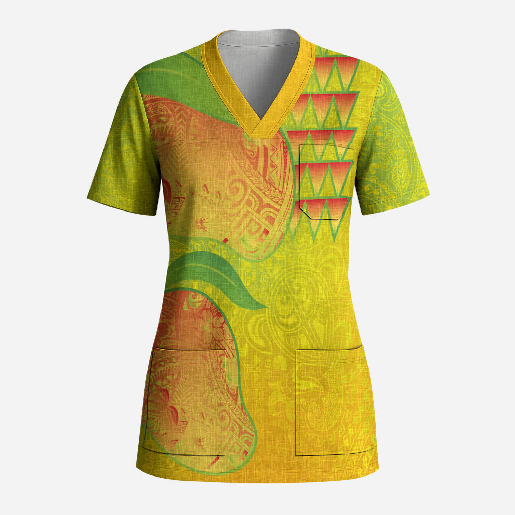Hawaiian Mango Scrub Top Polynesian Art Pattern and Kakau Tattoo LT03 Adult Yellow - Polynesian Pride