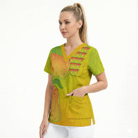 Hawaiian Mango Scrub Top Polynesian Art Pattern and Kakau Tattoo LT03 - Polynesian Pride