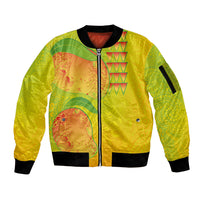 Hawaiian Mango Sleeve Zip Bomber Jacket Polynesian Art Pattern and Kakau Tattoo LT03 Unisex Yellow - Polynesian Pride
