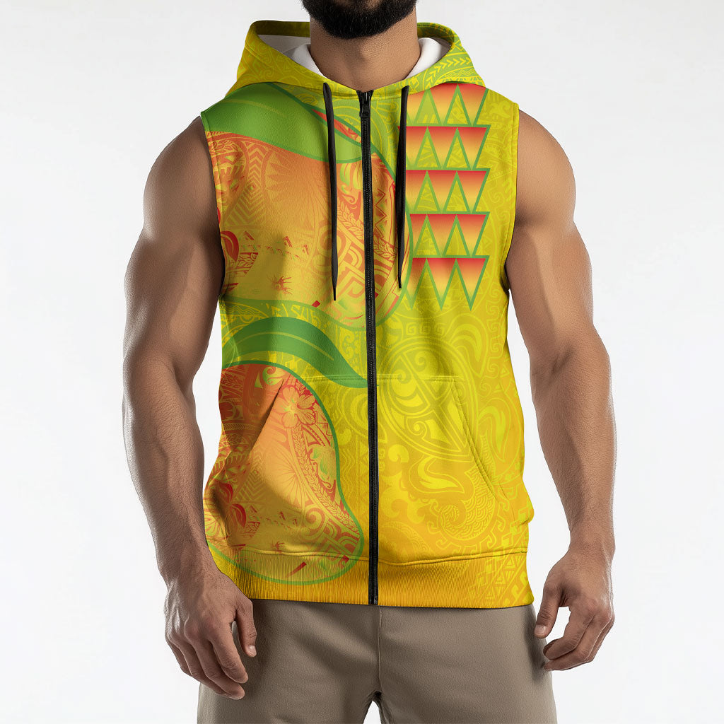 Hawaiian Mango Sleeveless Zip Hoodie Polynesian Art Pattern and Kakau Tattoo LT03 - Polynesian Pride
