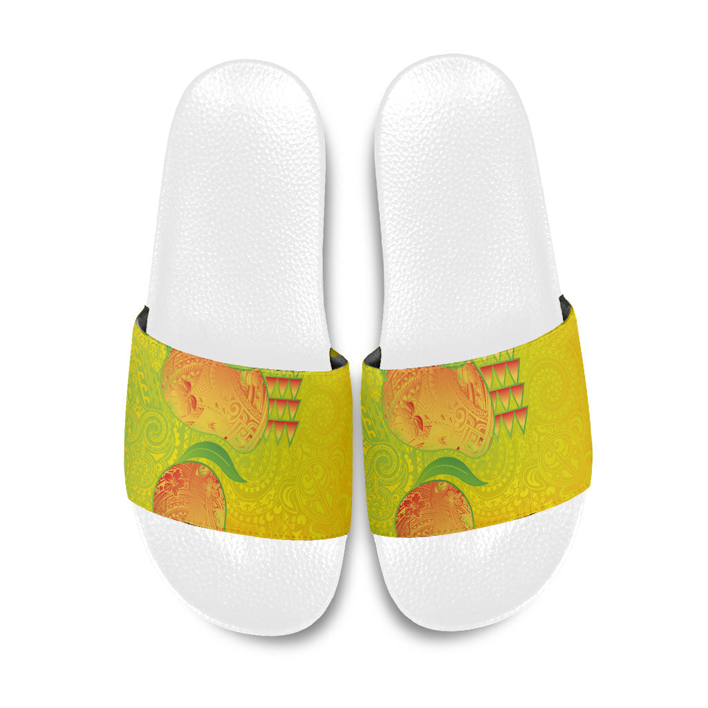 Hawaiian Mango Slide Sandals Polynesian Art Pattern and Kakau Tattoo LT03 Yellow - Polynesian Pride