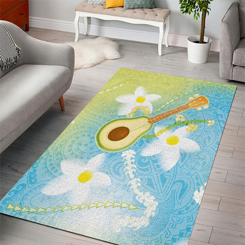 Hawaiian Ukulele Avocado Area Rug Leis and Polynesian Pattern