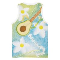 Hawaiian Ukulele Avocado Basketball Jersey Leis and Polynesian Pattern