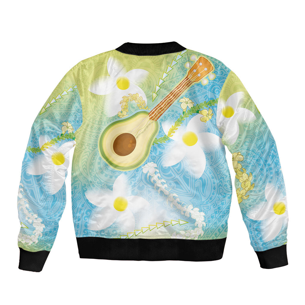 Hawaiian Ukulele Avocado Bomber Jacket Leis and Polynesian Pattern LT03 - Polynesian Pride