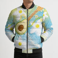 Hawaiian Ukulele Avocado Bomber Puffer Jacket Leis and Polynesian Pattern
