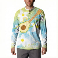 Hawaiian Ukulele Avocado Button Sweatshirt Leis and Polynesian Pattern