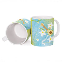 Hawaiian Ukulele Avocado Ceramic Mug Leis and Polynesian Pattern