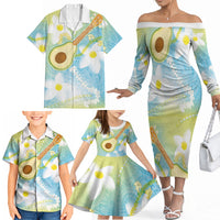 Hawaiian Ukulele Avocado Family Matching Off The Shoulder Long Sleeve Dress and Hawaiian Shirt Leis and Polynesian Pattern LT03 - Polynesian Pride