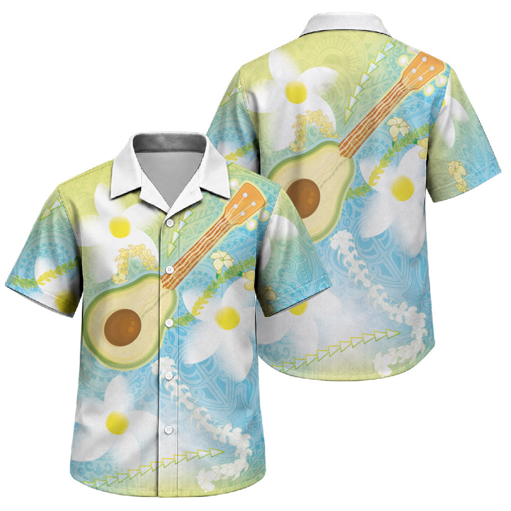 Hawaiian Ukulele Avocado Family Matching Off The Shoulder Long Sleeve Dress and Hawaiian Shirt Leis and Polynesian Pattern LT03 Son's Shirt White - Polynesian Pride