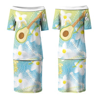 Hawaiian Ukulele Avocado Family Matching Puletasi and Hawaiian Shirt Leis and Polynesian Pattern LT03 Mom's Dress White - Polynesian Pride