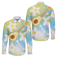 Hawaiian Ukulele Avocado Family Matching Short Sleeve Bodycon Dress and Hawaiian Shirt Leis and Polynesian Pattern