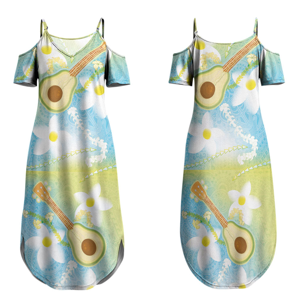 Hawaiian Ukulele Avocado Family Matching Summer Maxi Dress and Hawaiian Shirt Leis and Polynesian Pattern LT03 Mom's Dress White - Polynesian Pride