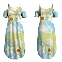 Hawaiian Ukulele Avocado Family Matching Summer Maxi Dress and Hawaiian Shirt Leis and Polynesian Pattern LT03 Mom's Dress White - Polynesian Pride