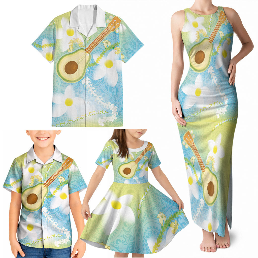 Hawaiian Ukulele Avocado Family Matching Tank Maxi Dress and Hawaiian Shirt Leis and Polynesian Pattern LT03 - Polynesian Pride