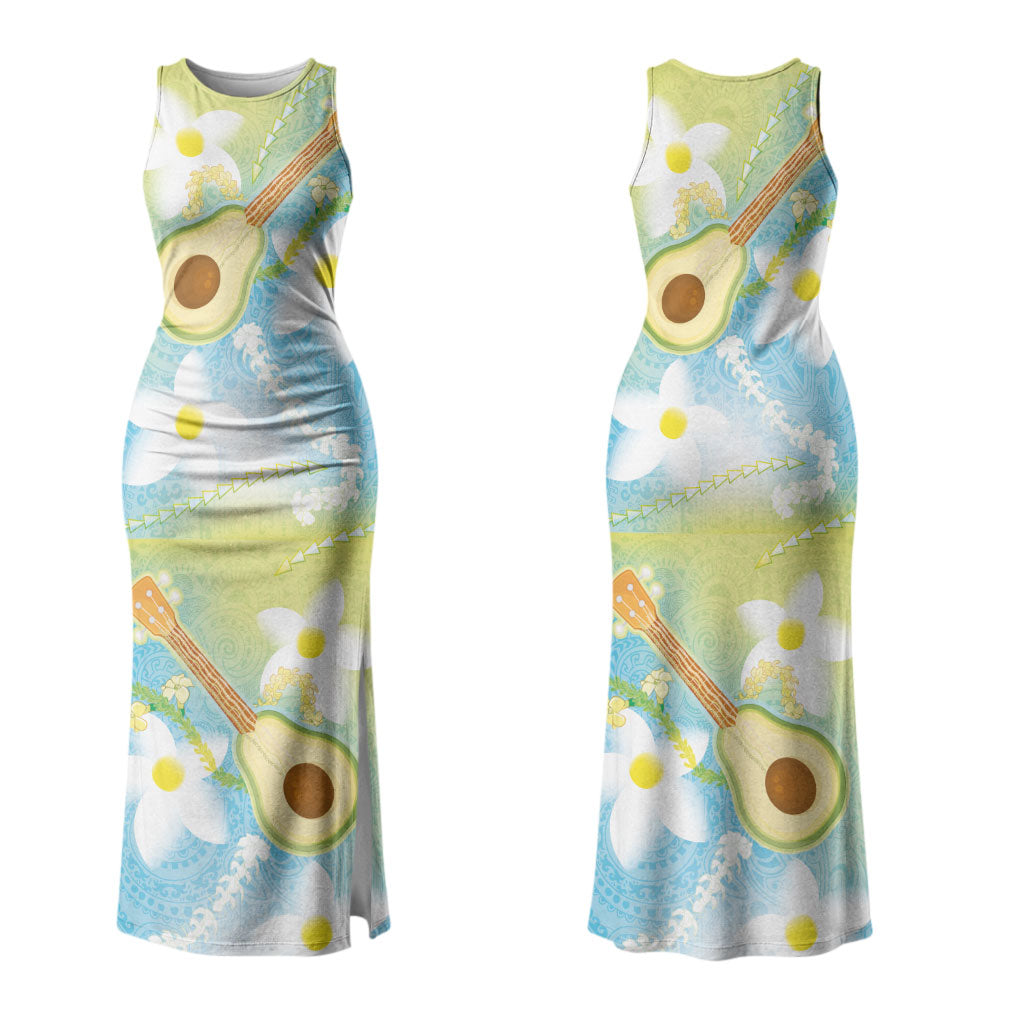 Hawaiian Ukulele Avocado Family Matching Tank Maxi Dress and Hawaiian Shirt Leis and Polynesian Pattern LT03 Mom's Dress White - Polynesian Pride