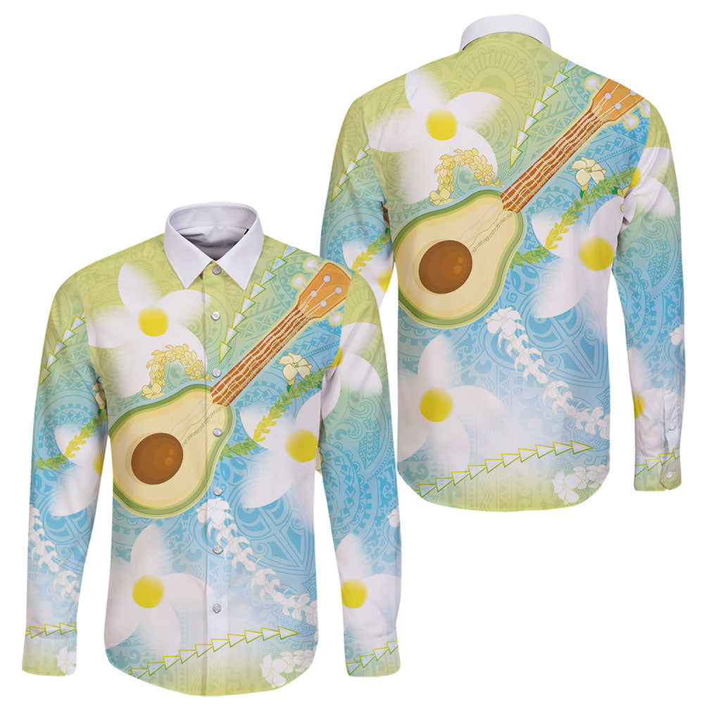 Hawaiian Ukulele Avocado Family Matching Tank Maxi Dress and Hawaiian Shirt Leis and Polynesian Pattern LT03 Dad's Shirt - Long Sleeve White - Polynesian Pride