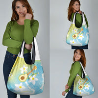 Hawaiian Ukulele Avocado Grocery Bag Leis and Polynesian Pattern