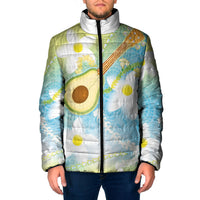 Hawaiian Ukulele Avocado Padded Jacket Leis and Polynesian Pattern LT03 Men White - Polynesian Pride