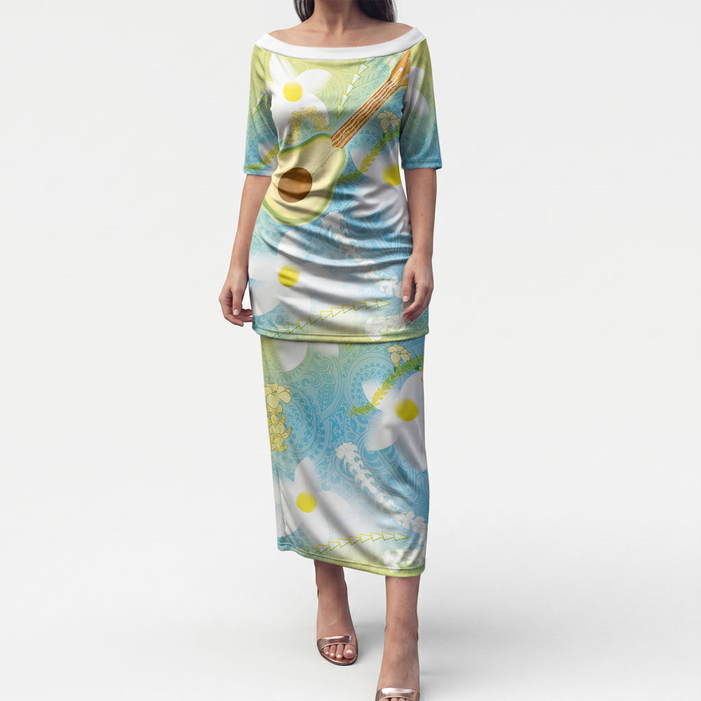 Hawaiian Ukulele Avocado Puletasi Leis and Polynesian Pattern