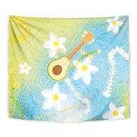 Hawaiian Ukulele Avocado Tapestry Leis and Polynesian Pattern
