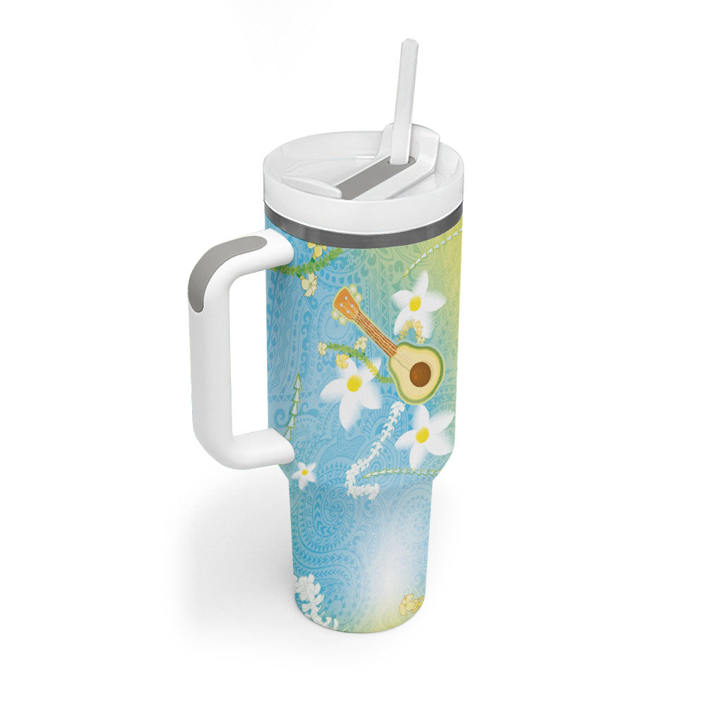 Hawaiian Ukulele Avocado Tumbler With Handle Leis and Polynesian Pattern LT03 - Polynesian Pride