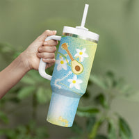 Hawaiian Ukulele Avocado Tumbler With Handle Leis and Polynesian Pattern LT03 - Polynesian Pride