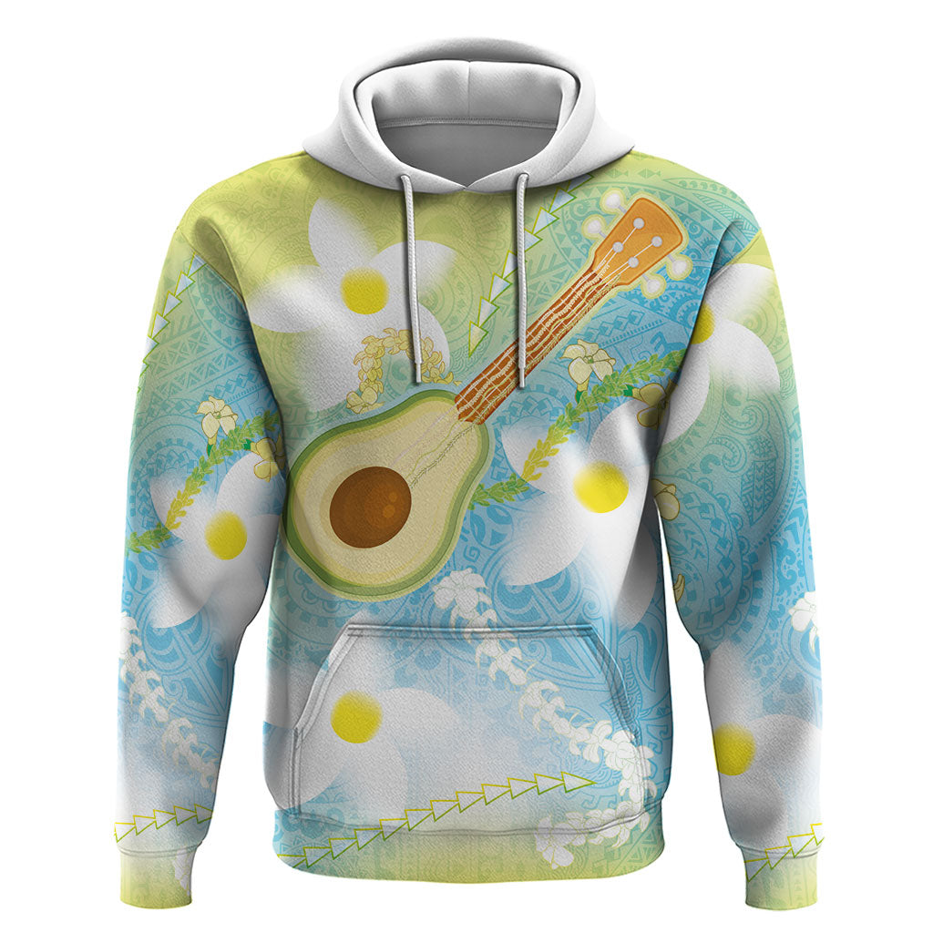 Hawaiian Ukulele Avocado Zip Hoodie Leis and Polynesian Pattern LT03 Pullover Hoodie White - Polynesian Pride