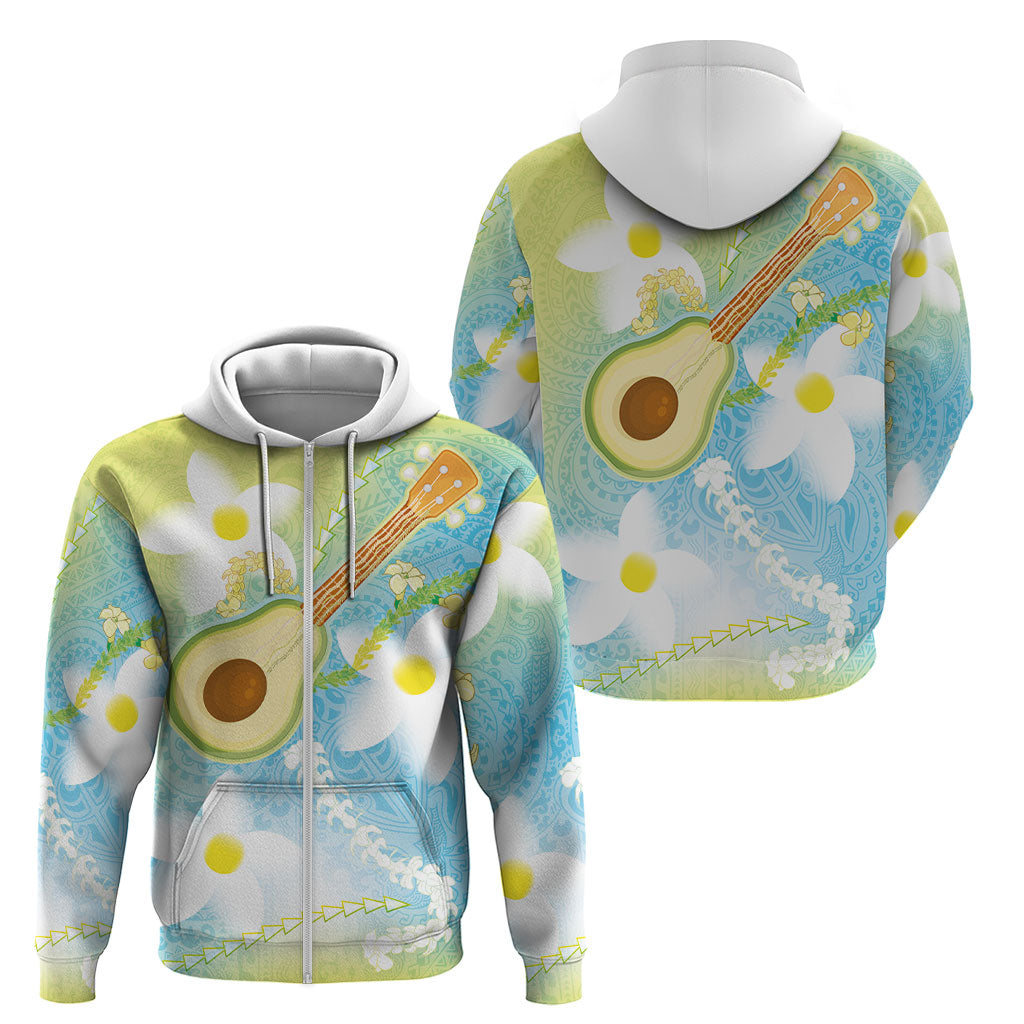 Hawaiian Ukulele Avocado Zip Hoodie Leis and Polynesian Pattern LT03 - Polynesian Pride