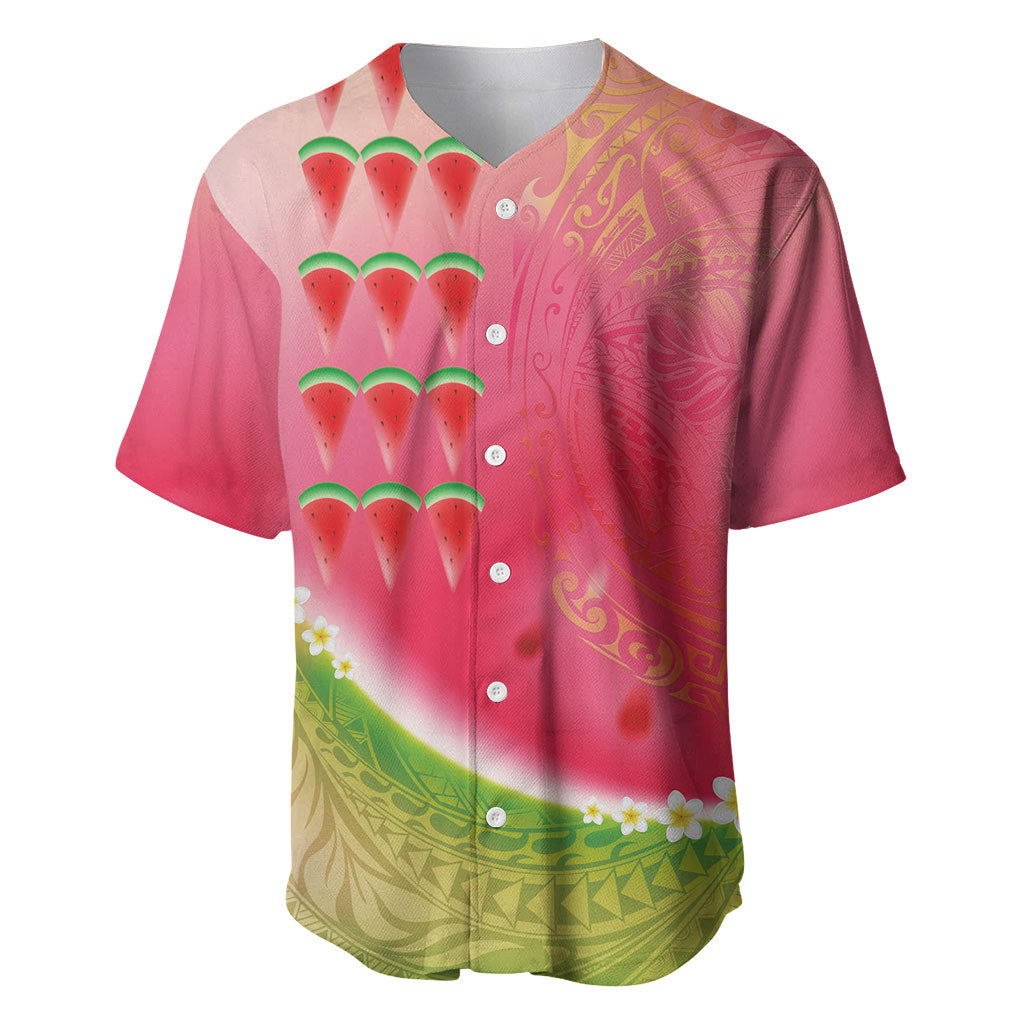Hawaiian Watermelon Baseball Jersey with Kakau Art Tattoo LT03 Multicolor - Polynesian Pride