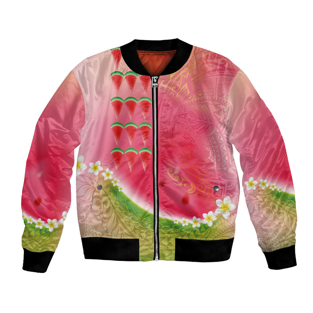 Hawaiian Watermelon Bomber Jacket with Kakau Art Tattoo LT03 Unisex Multicolor - Polynesian Pride