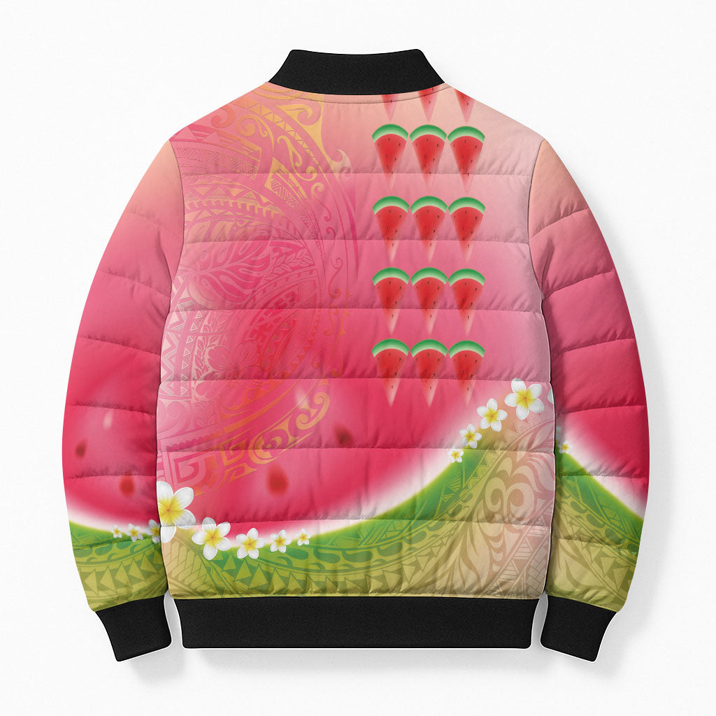 Hawaiian Watermelon Bomber Puffer Jacket with Kakau Art Tattoo LT03 - Polynesian Pride