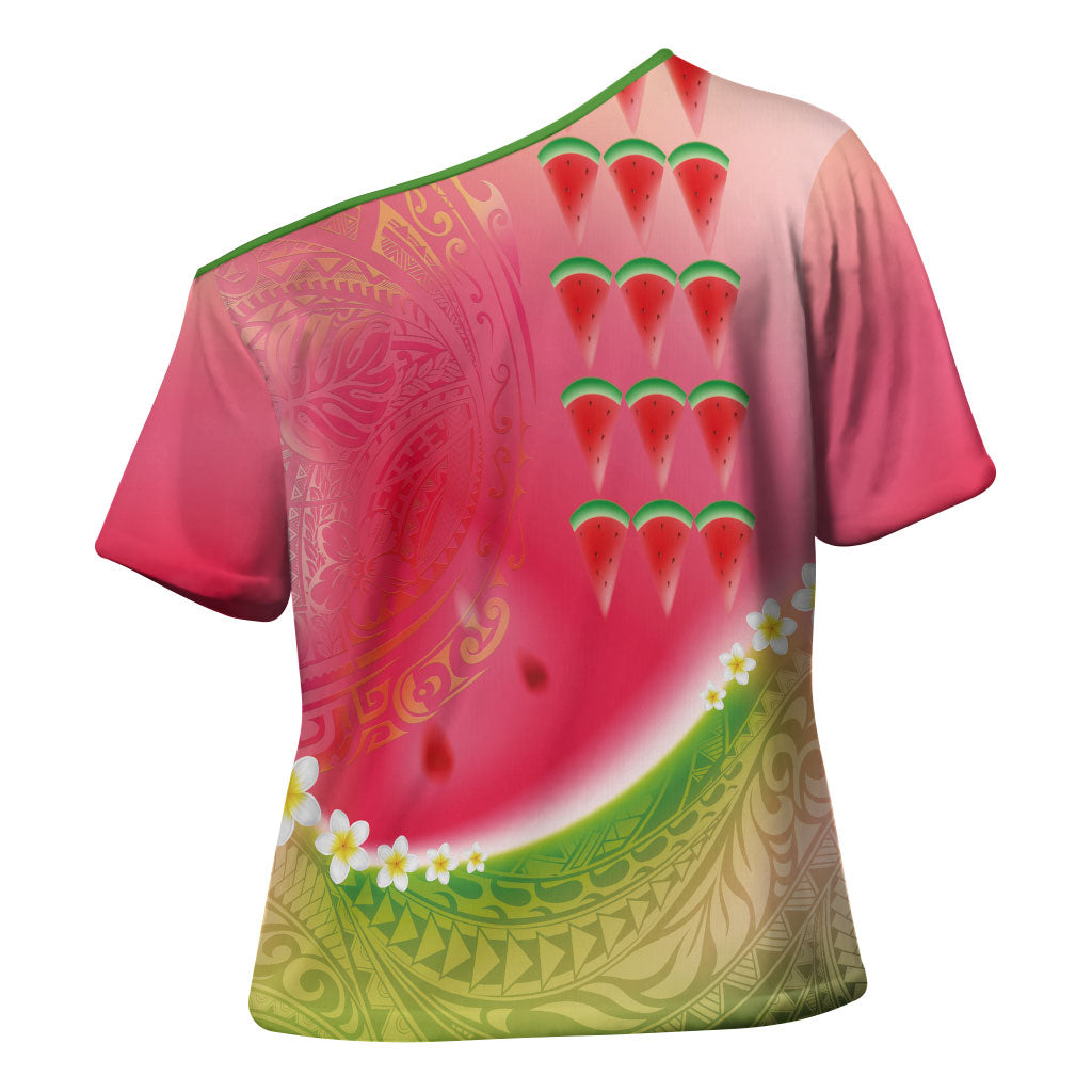 Hawaiian Watermelon Cross Shoulder Shirt with Kakau Art Tattoo LT03 - Polynesian Pride