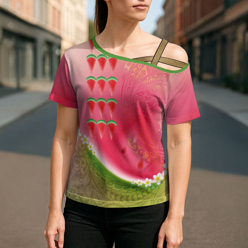 Hawaiian Watermelon Cross Shoulder Shirt with Kakau Art Tattoo LT03 - Polynesian Pride