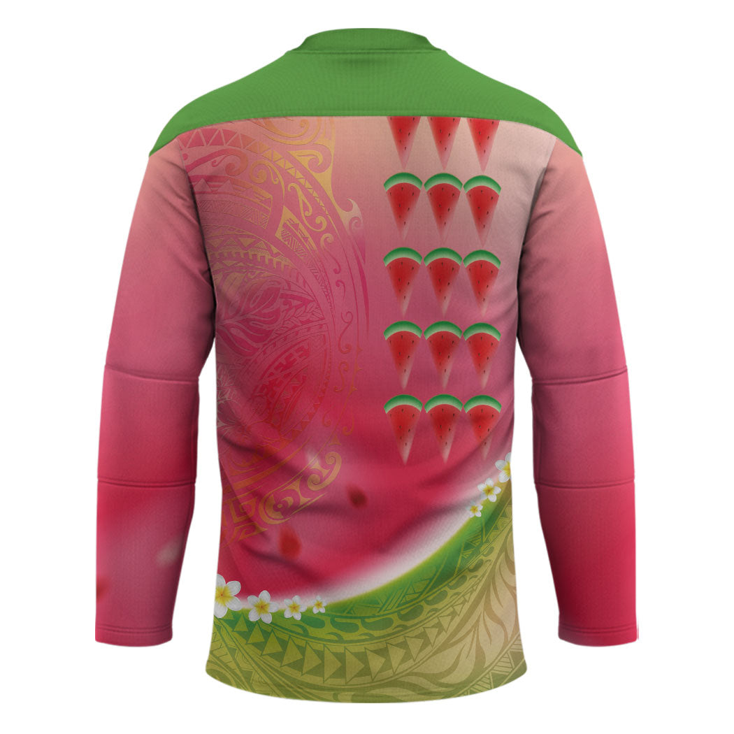 Hawaiian Watermelon Hockey Jersey with Kakau Art Tattoo LT03 - Polynesian Pride