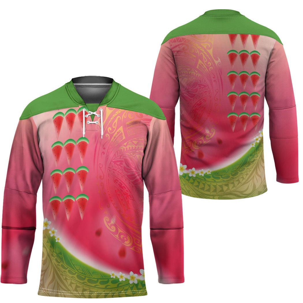 Hawaiian Watermelon Hockey Jersey with Kakau Art Tattoo LT03 - Polynesian Pride