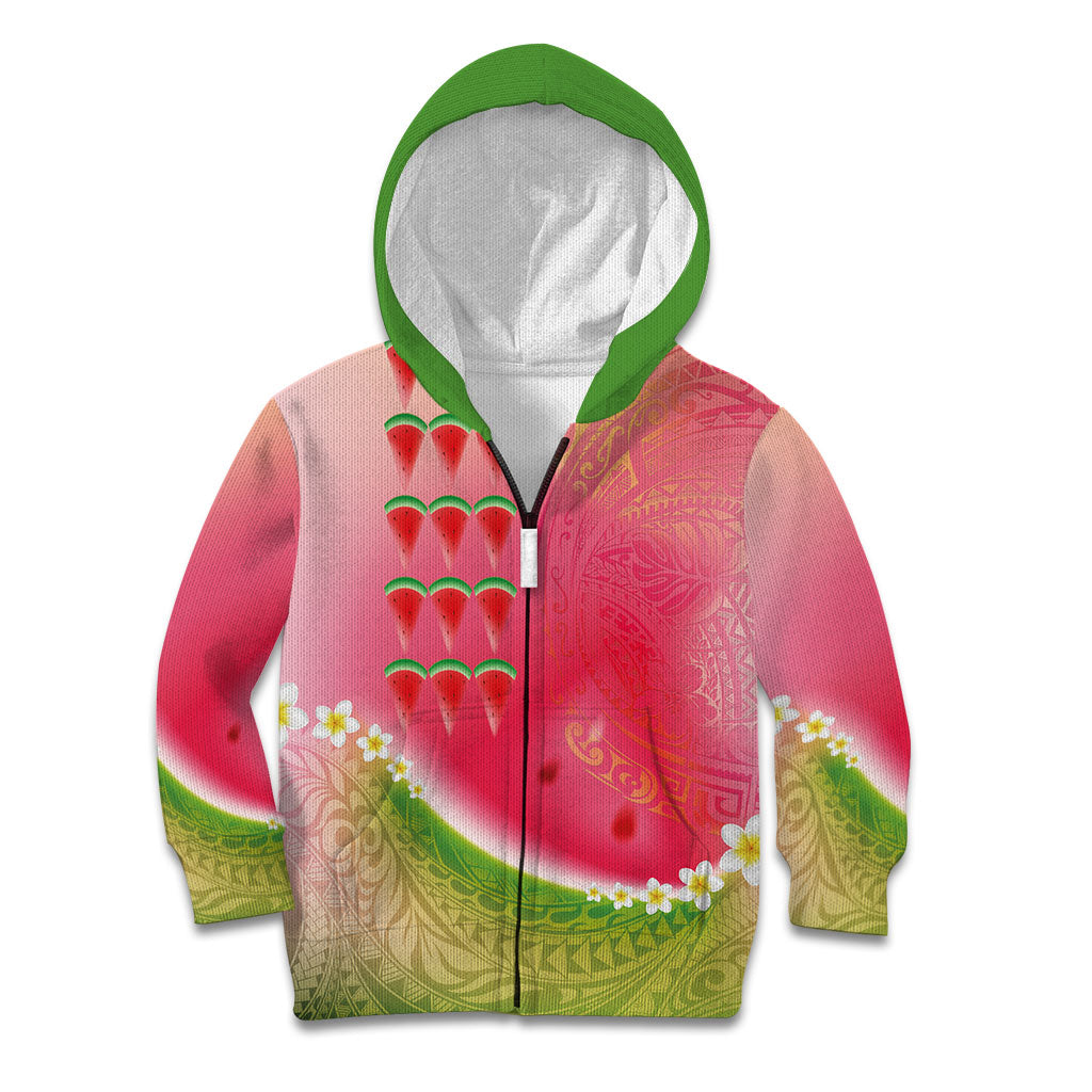 Hawaiian Watermelon Kid Hoodie with Kakau Art Tattoo LT03 Zip Hoodie Multicolor - Polynesian Pride