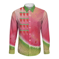Hawaiian Watermelon Long Sleeve Button Shirt with Kakau Art Tattoo LT03 Unisex Multicolor - Polynesian Pride
