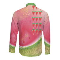Hawaiian Watermelon Long Sleeve Button Shirt with Kakau Art Tattoo LT03 - Polynesian Pride