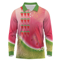 Hawaiian Watermelon Long Sleeve Polo Shirt with Kakau Art Tattoo