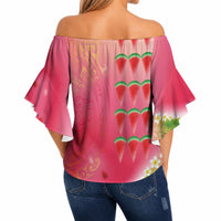 Hawaiian Watermelon Off Shoulder Wrap Waist Top with Kakau Art Tattoo LT03 - Polynesian Pride
