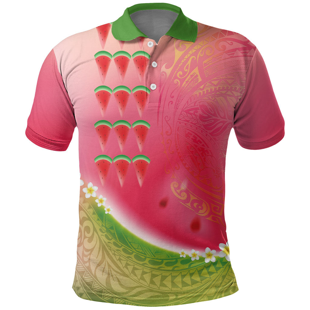 Hawaiian Watermelon Polo Shirt with Kakau Art Tattoo
